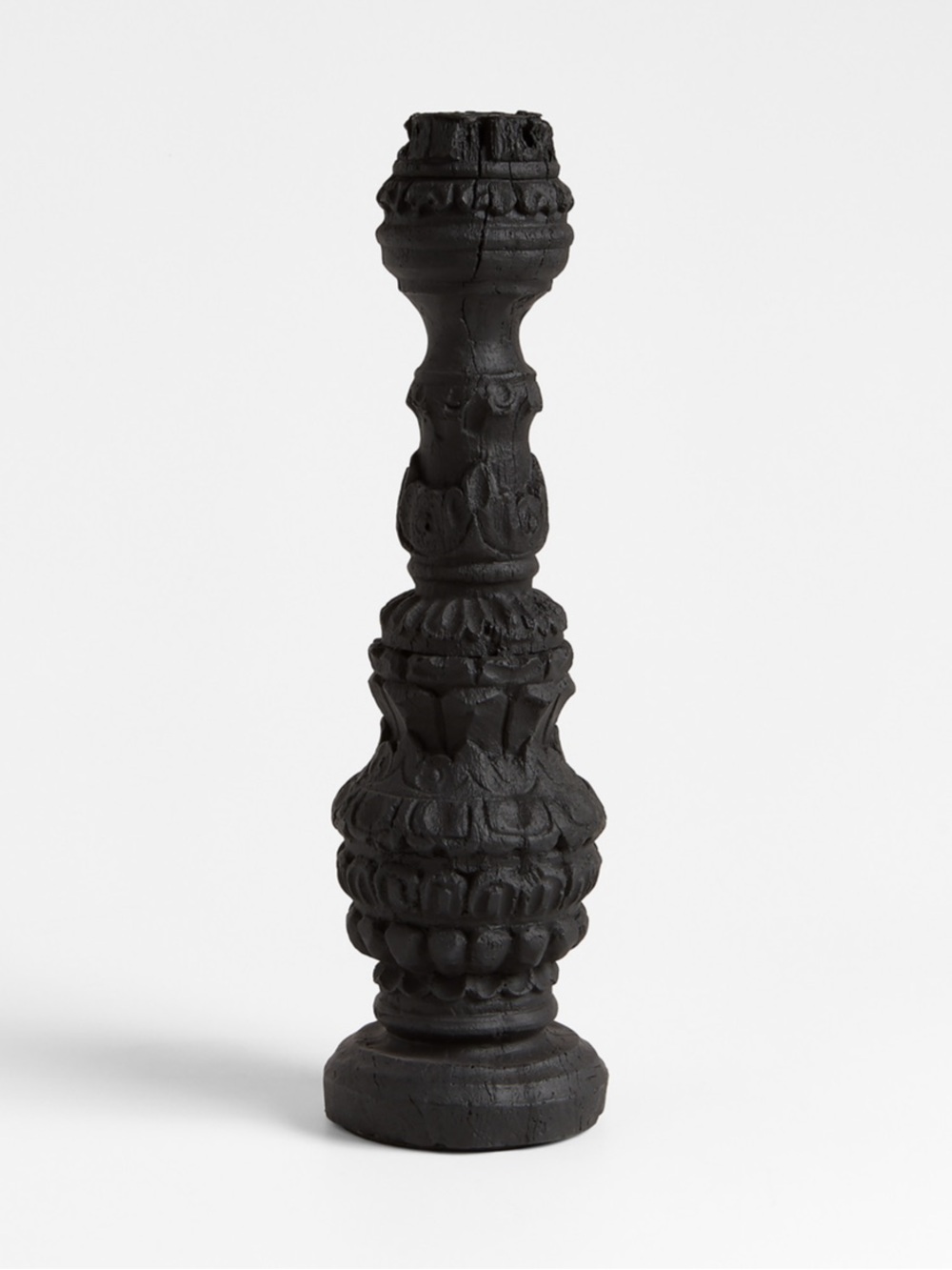 New! Crate&Barrel Black Ornate Carved Candle Holder